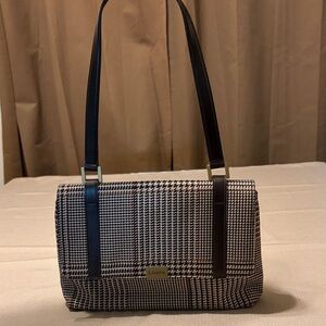 Lauren Ralph Lauren Dark Brown and Cream Houndstooth Shoulder Bag